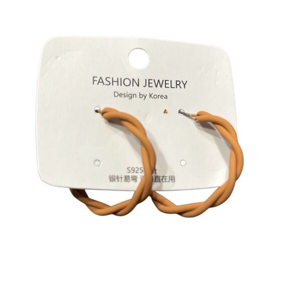 Twist Hoop Earrings Tan Metal S925 Silver Posts Metal Lightweight Hypoallergenic - Picture 1 of 4